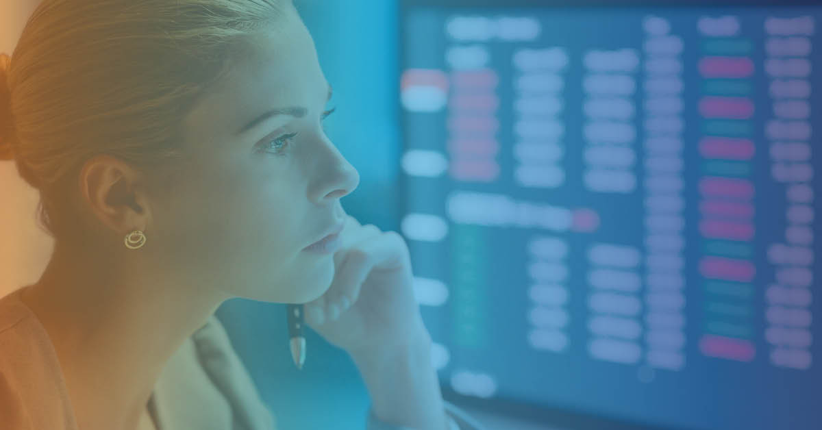 IT woman looking at her screen to determine her storage and cost usage.